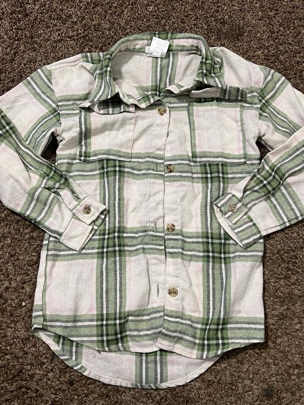 Forever Me Green and White Plaid Long Sleeve Button Down Shirt, Size S (6/6X)